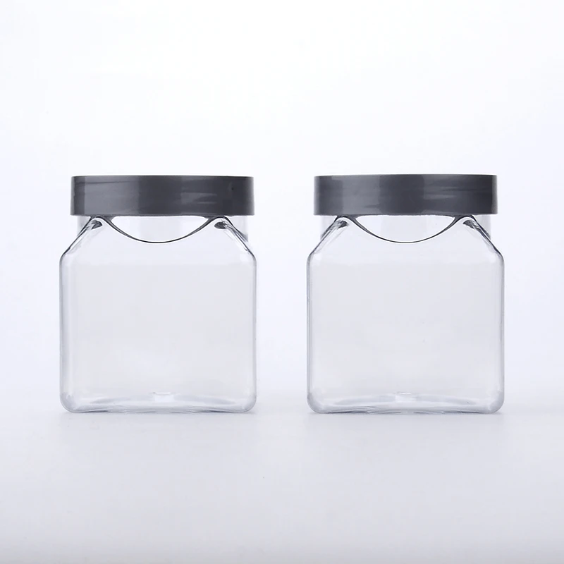 300ml 350ml PET Transparent Square Plastic Bottles Flat Wide Mouth Plastic Chocolate Snack Food Jar