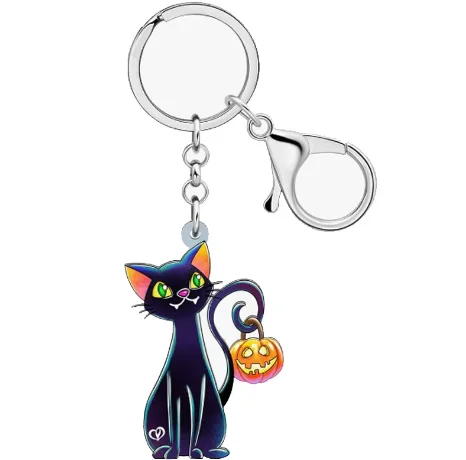 Custom Cute Shaking Anime Acrylic Keychain Halloween Pumpkin Black Cat Pendant Women Girls Party Favor Small Plastic