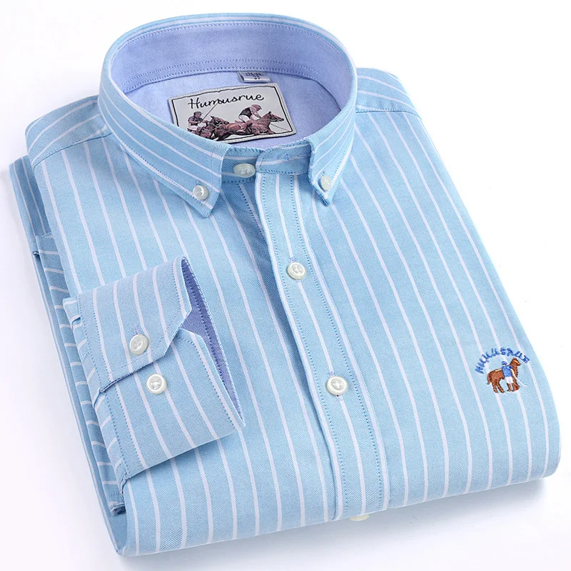 High Quality Long Sleeve Pure Cotton Oxford Stripes Shirts For Men