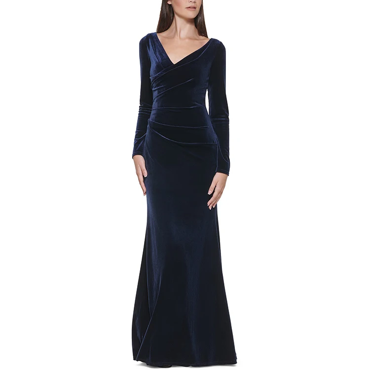 Dress fashion wholesale ladies women clothing formal v neck long velvet dress elegant customized casual dress women evening gown