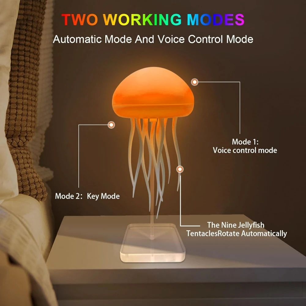 2025 LED Creative Dynamic Jellyfish Night Light for Kids Rechargeable Quiet Lamp with Colorful Emitting for Home Living Room Use