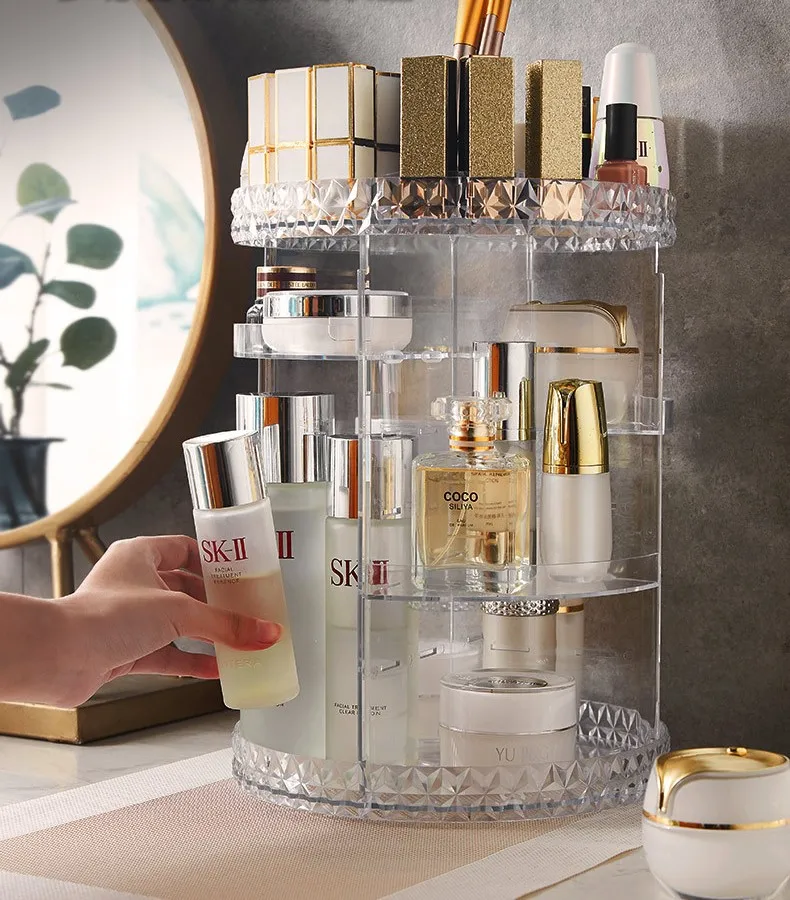 Hot Sale 360 Degrees Rotating Adjustable Cosmetic Storage Box Makeup Organizer for Lipsticks Skincare Jewelry
