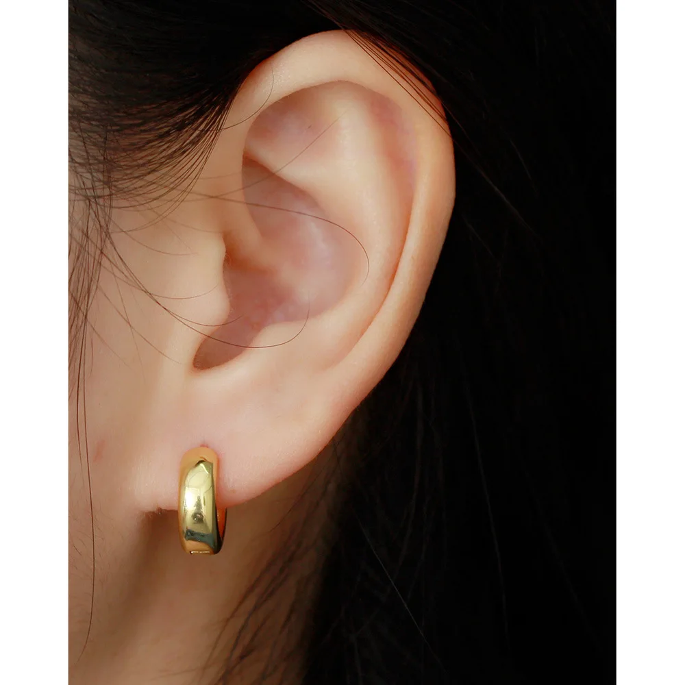 Rainbowking S925 sterling silver ins minimalist glossy round earrings versatile heavy texture earrings fine jewelry earrings