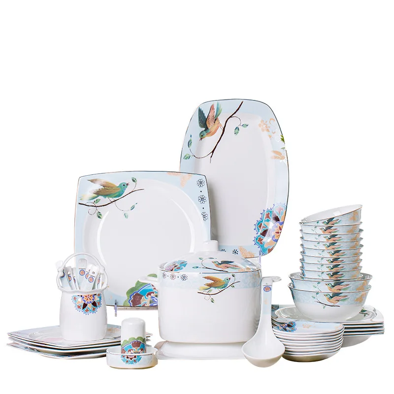 Jingdezhen ware Dinner set  60pcs For a Family Nordic  High quality  Bone China  Bowls and Plates