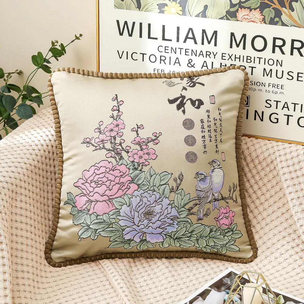 Home Decor Sofa Pillow Peony Flower Pattern Bedside Soft Cushion Cover