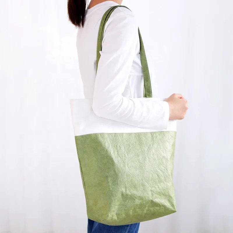 Wholesale Eco-friendly Dupont Paper Tote Green Waterproof Bag Large Capacity Tyvek Shopping Tote Bag
