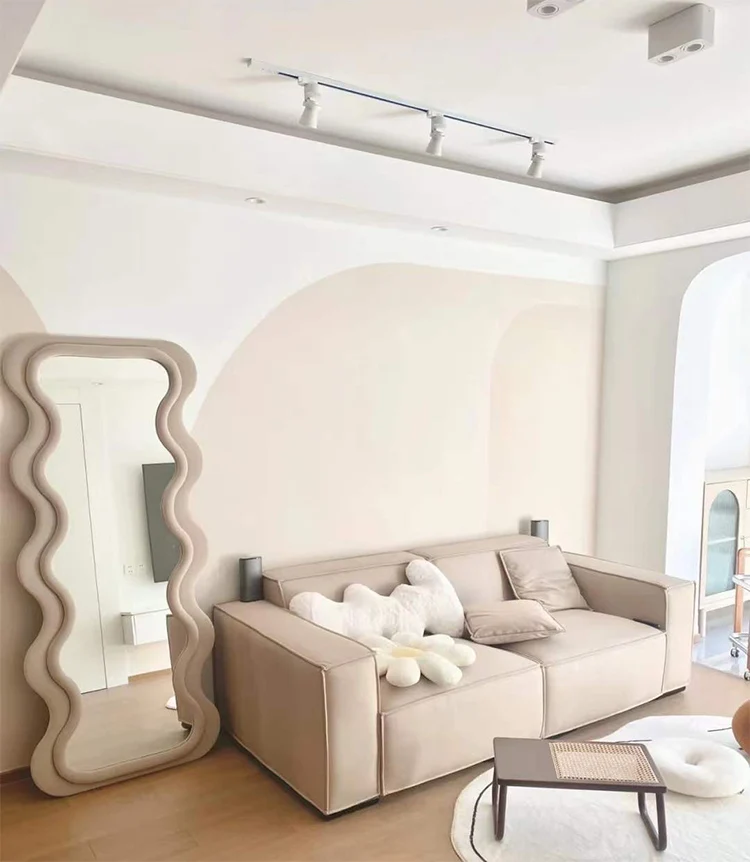 Hot sale  Ins Wave Shape Plastic Frame Bedroom Full Length Mirror Cafe Living Room Long Decorative Standing Mirror