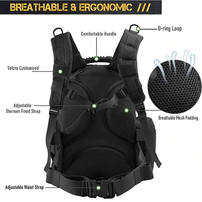 Outdoor Sport Waterproof Rucksack 3 Carrying Pouch Activity Bag for Hiking Tactical Backpack