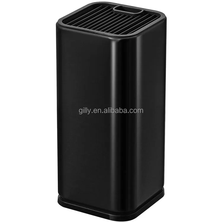 space saving black knife block with rectangular design stainless steel knives and scissors holder