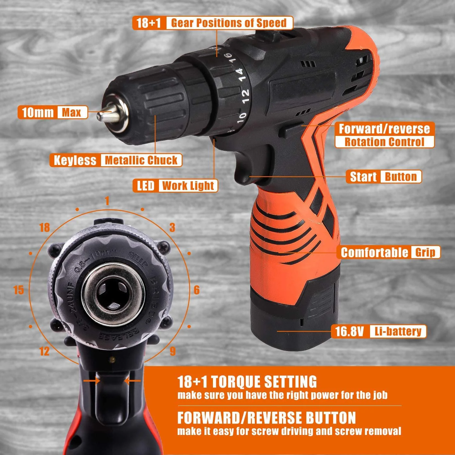 60pc 16.8V Electric Power Drill Driver & Home DIY Tool Kit Se for Household & Office Repairs. OEM ODM Supported