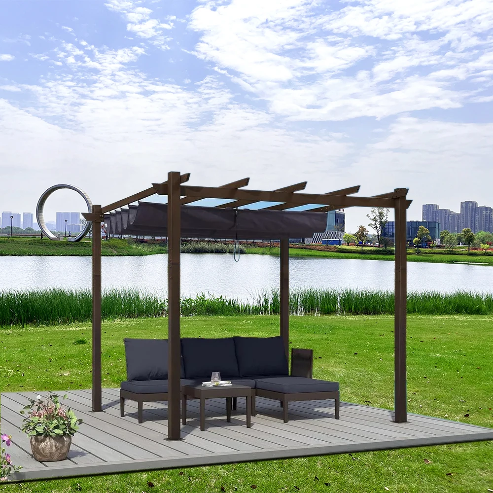Outdoor Pergola Backyard Gazebo Canopy with Retractable Roof and Sturdy Build Cover Steel Frame Classic Pergola Gazebo
