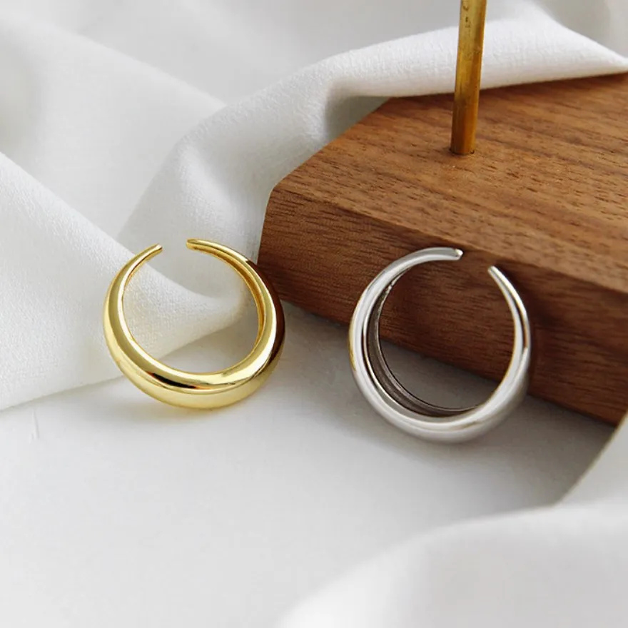 wholesale minimalist rings horn design 925 silver ring curve high polishing gold plated adjustable ring for women