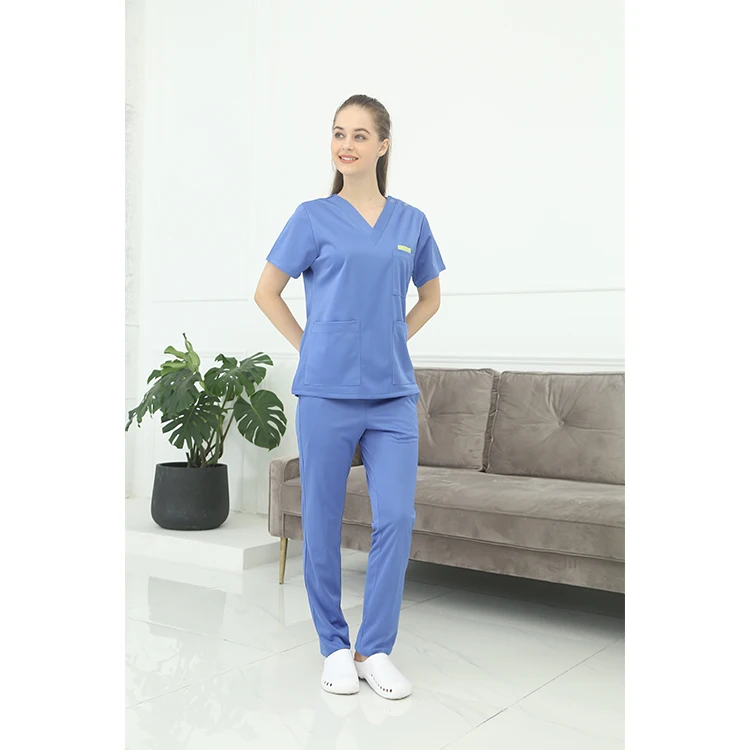 Spandex / Polyester Unique women hospital medical scrub clothes short sleeve nursing scrubs uniforms sets