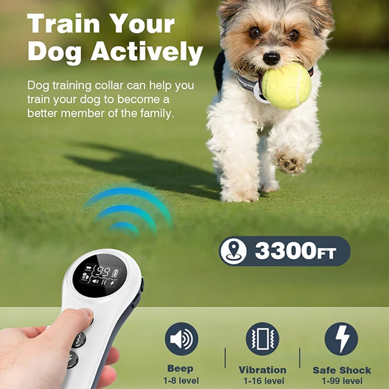 3300ft Remote Control Training Dog Collar 3 Training Modes Rechargeable Waterproof Bark Control Pet Collar for 5-150lbs Dogs