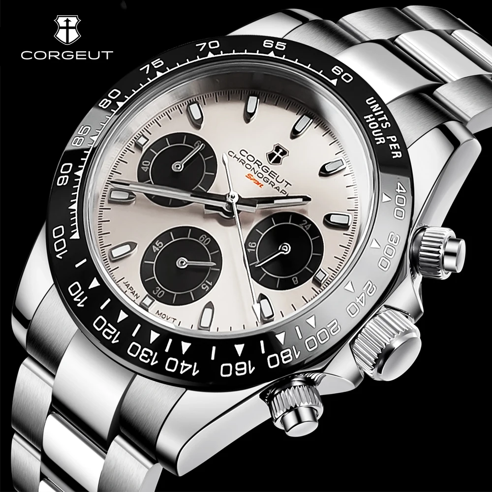 Corgeut Luxury Stainless Steel VK63 40mm Day tona Luminous Hands Chronograph Men Custom Own Logo Wristwatch Quartz Watch