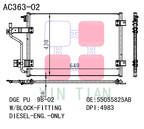 Car Aluminum  Air Conditioner Condenser  For  Cars Dodge PU98-02  Fit 55055825AB DPI 4983