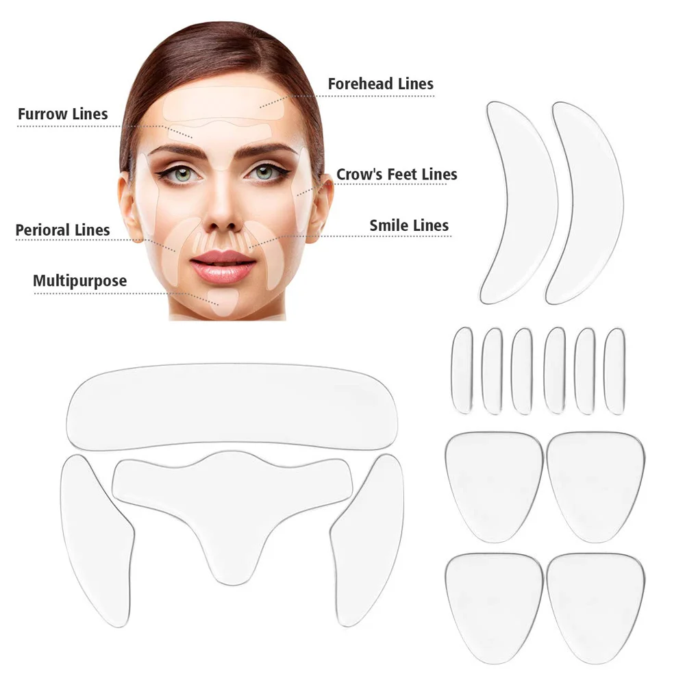 16 шт. силиконовых кейсов крем для лица против морщин и патчи для лица средство для борьбы с морщинами полоски многоразовые Лоб глаз стикеры Чин против морщин патчи
