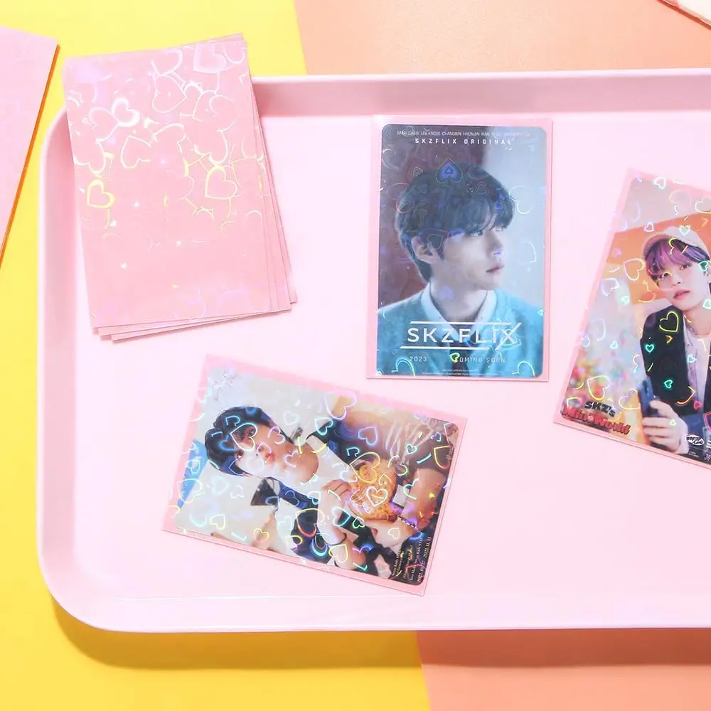 Laser Flashing Heart Kpop Photocard Sleeves Holographic Clear Card Sleeves Card Protector Fit Sleeves Star Photo