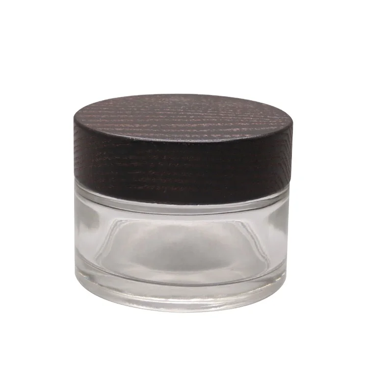 mini 30G clear Cream Screen Printing with dark grey Ash wood lid glass jar