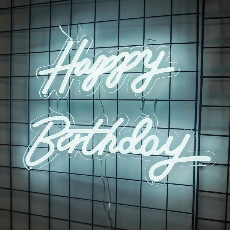 Amazon Happy Birthday LED Neon Sign Letter Shape Lamp Luminous Word For Advertising Party Logo Neon Lamp