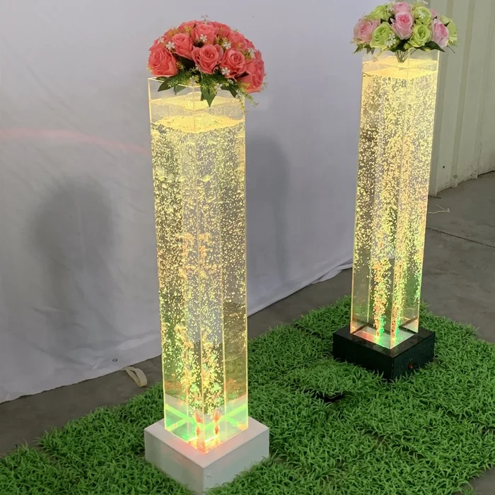 Wedding Event Party Decoration Color Changing Water Bubble Column Square Flower Pillar Lighting Decorations