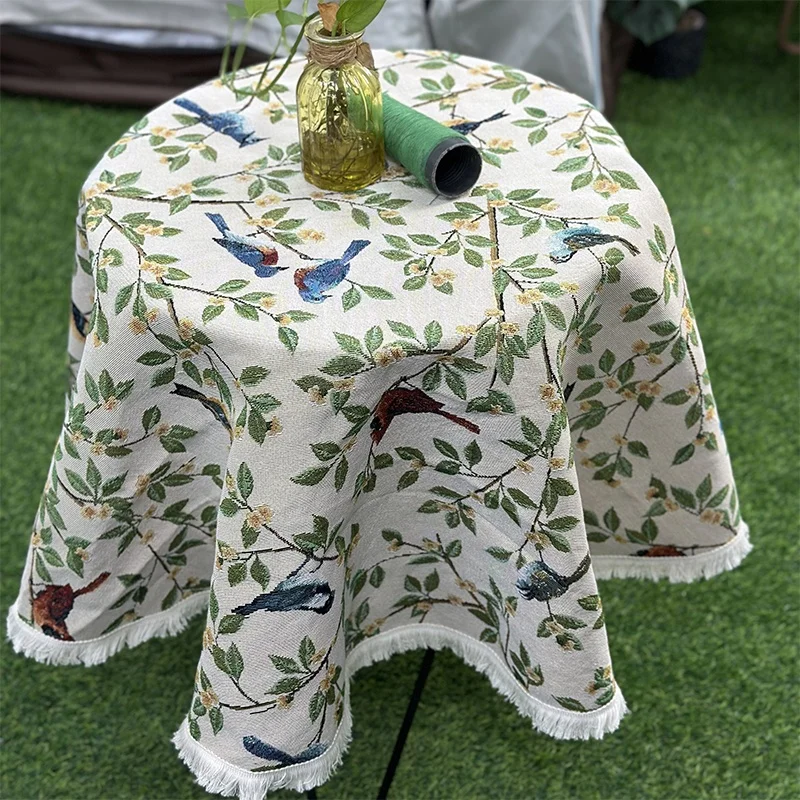 Bird Pattern Custom Tablecloth Yarn-Dyed Rectangular Round Tablecloth and Picnic Mat for Home Use