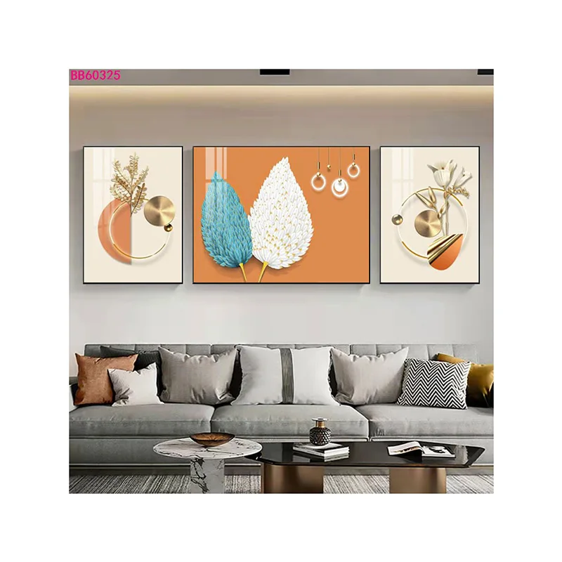 Wall Art Paintings 3D Effect Abstract Crystal Porcelain With Metal Frame Wall Art Decoration Painting