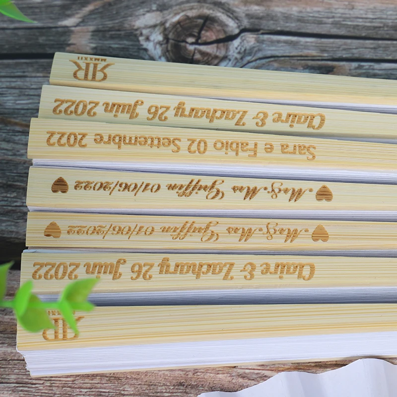 Custom Date Name Logo Wedding Fan Gift Portable Chinese Bamboo Hand Fan Painting White Color Silk Held Folding Paper Fan