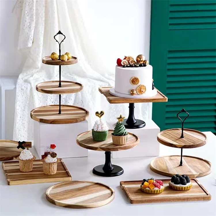 Kitchen Round Rustic Retro Fruit Candy Tray Party Decor 2 3 Wooden Tier Serving Tray