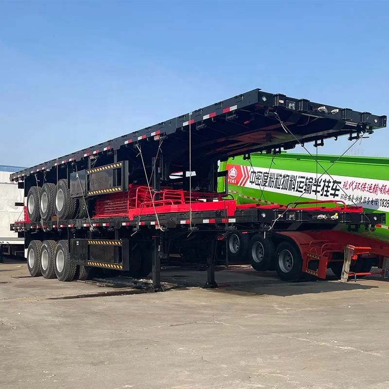 Good Conditioned Flatbed Trailer 3Axle 30Tons Steel Suspension Semi 20FT 40FT Container