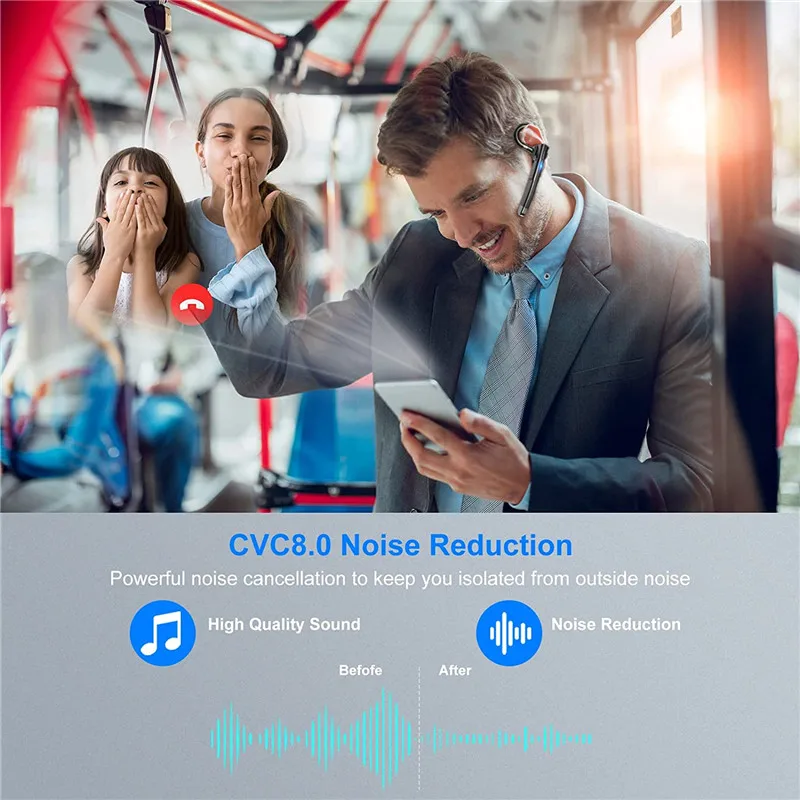 Hands-Free Call in-Ear Earphones Mic Clear Voice BT5.1 Headset Wireless Headphone for Business Office Driver