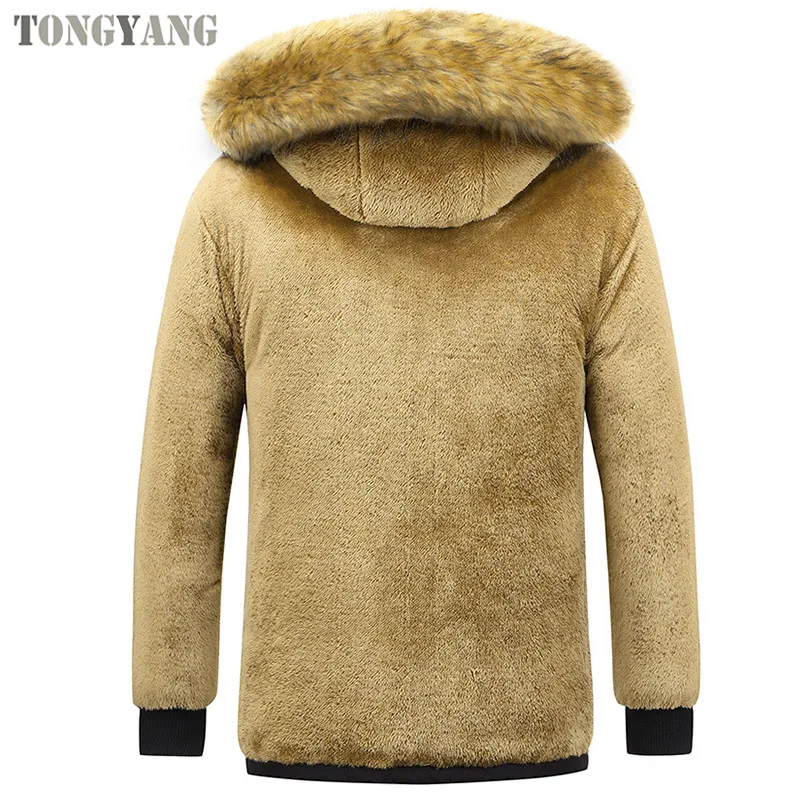 TONGYANG New Men Winter Parka Fleece Lined Thick Warm Hooded Fur Collar Coat Male Size 5XL Plush Jacket Autumn Work Outwearing