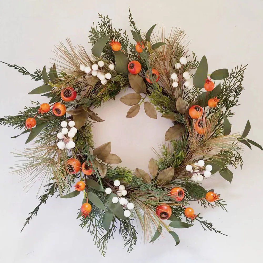 18/22/35/40/45cm PE Christmas wreaths white berry Christmas wreaths with pomegranate fruit