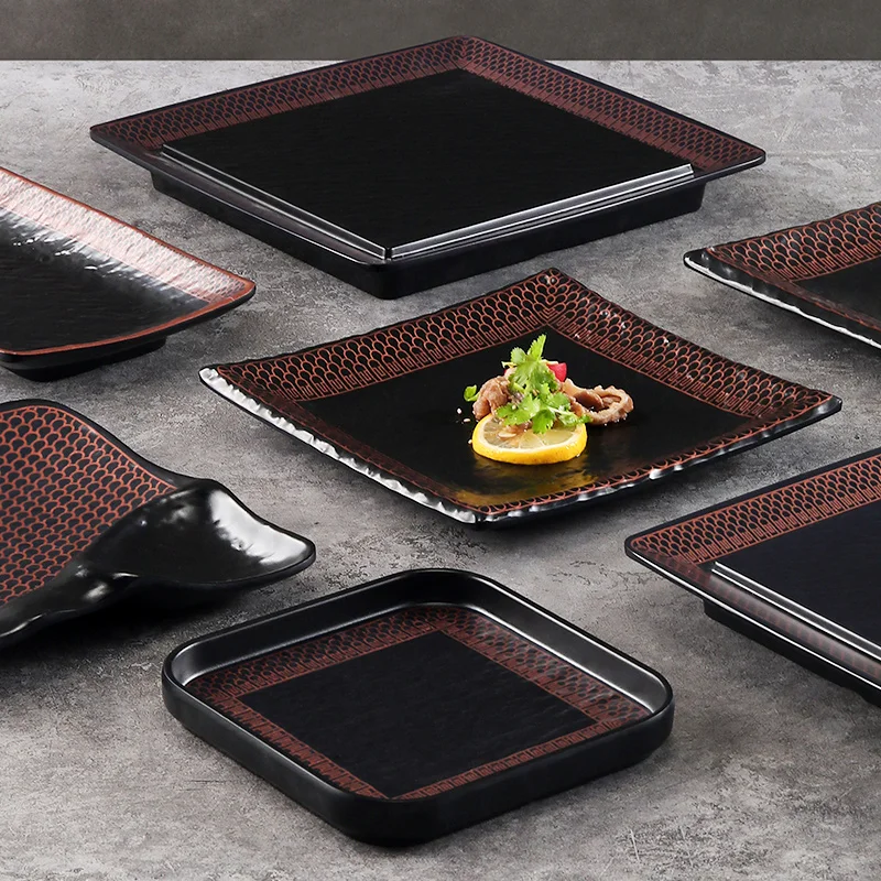 Wholesale Price black vintage tableware retro style platos para restaurantes square dinnerware sets