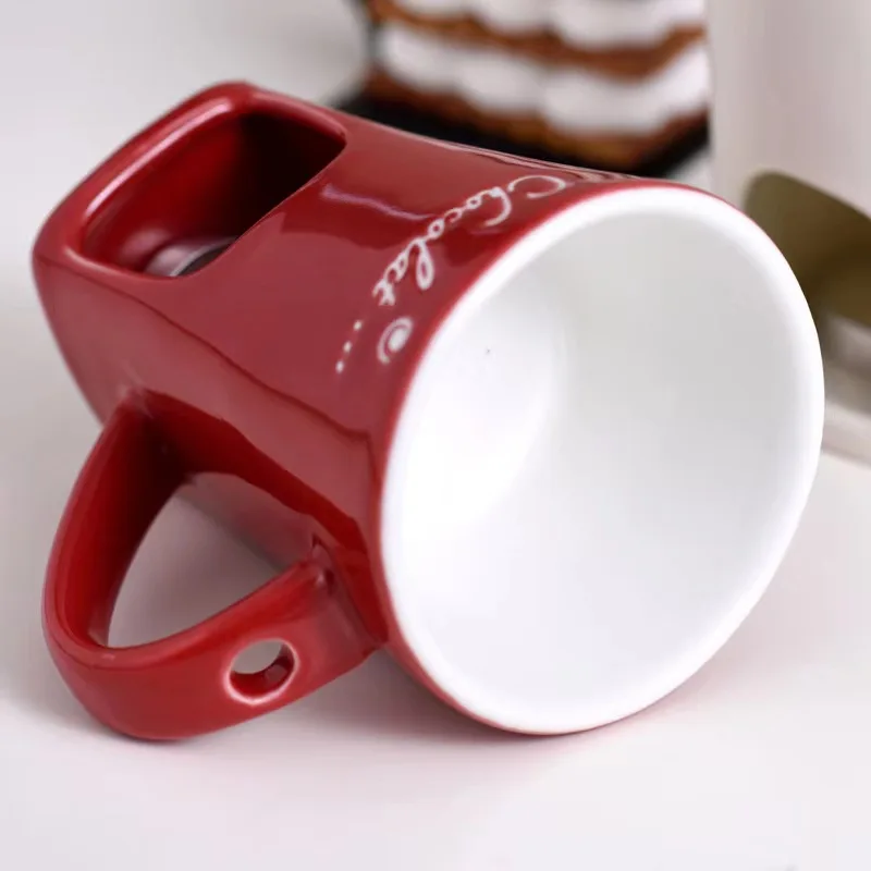 European Swiss Ice Cream Cheese Chocolate melting stove porcelain hot pot Cup with fork for candle ceramic chocolate fondue mug