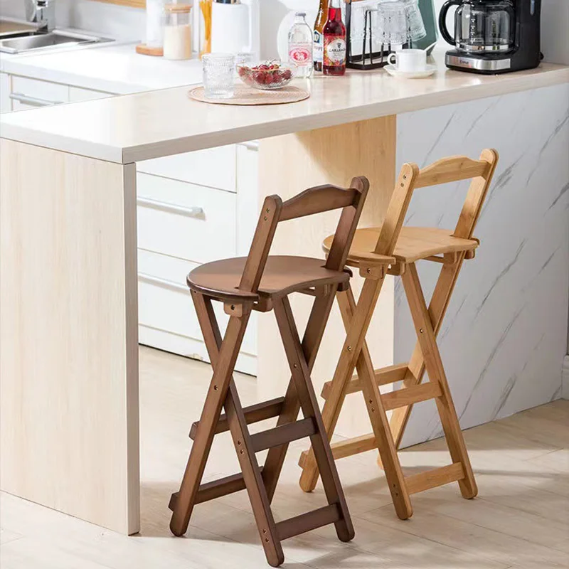 Furniture Foldable Cheap Restaurant High Bamboo Bar Dining Stools Chair Wholesale with Back Rest Modern for Kitchen Counter