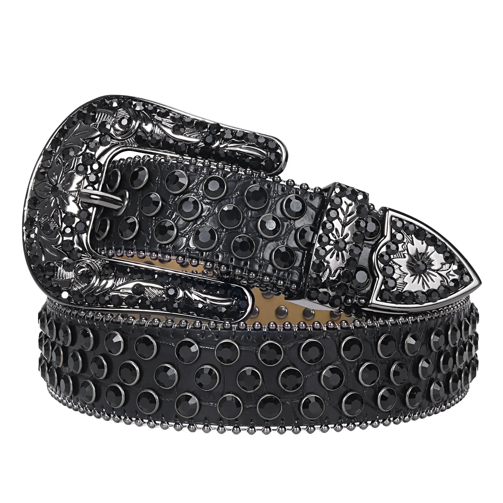 TENGMEI Sparkly Black Diamond Belt For Men Women Big Size BB Simon Rhinestone Studded Leather Waist Belt Strap Wholesale
