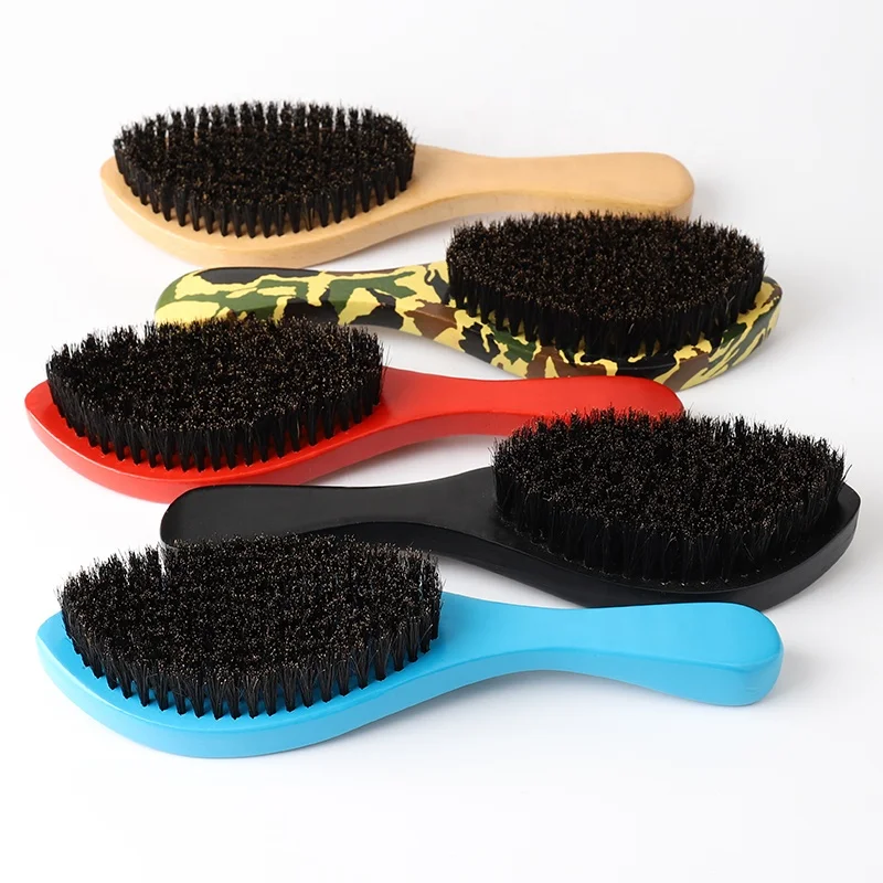  360 Wave Brushes For Men 100% Boar Bristle Hair Brush Wooden Curved Beard