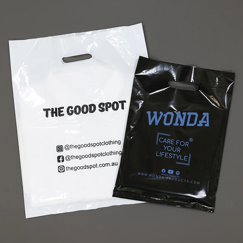 Custom LOGO Printed 100% Biodegradable Hdpe Ldpe Die Cut Handle PE Personalized Plastic Shopping Bags