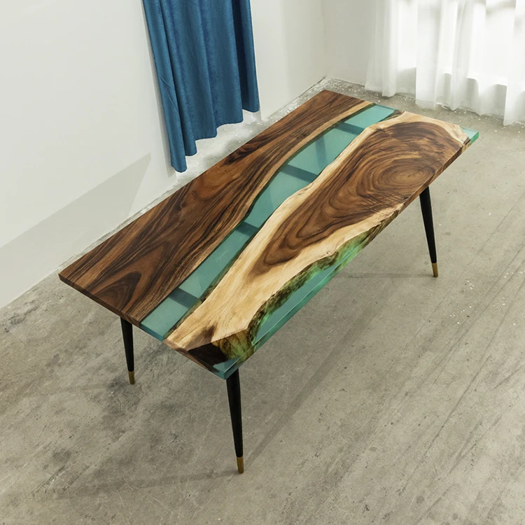 Industrial Epoxy Resin Live Edge Wooden Dinning Table Epoxy Resin Solid Wood River Coffee Table Top