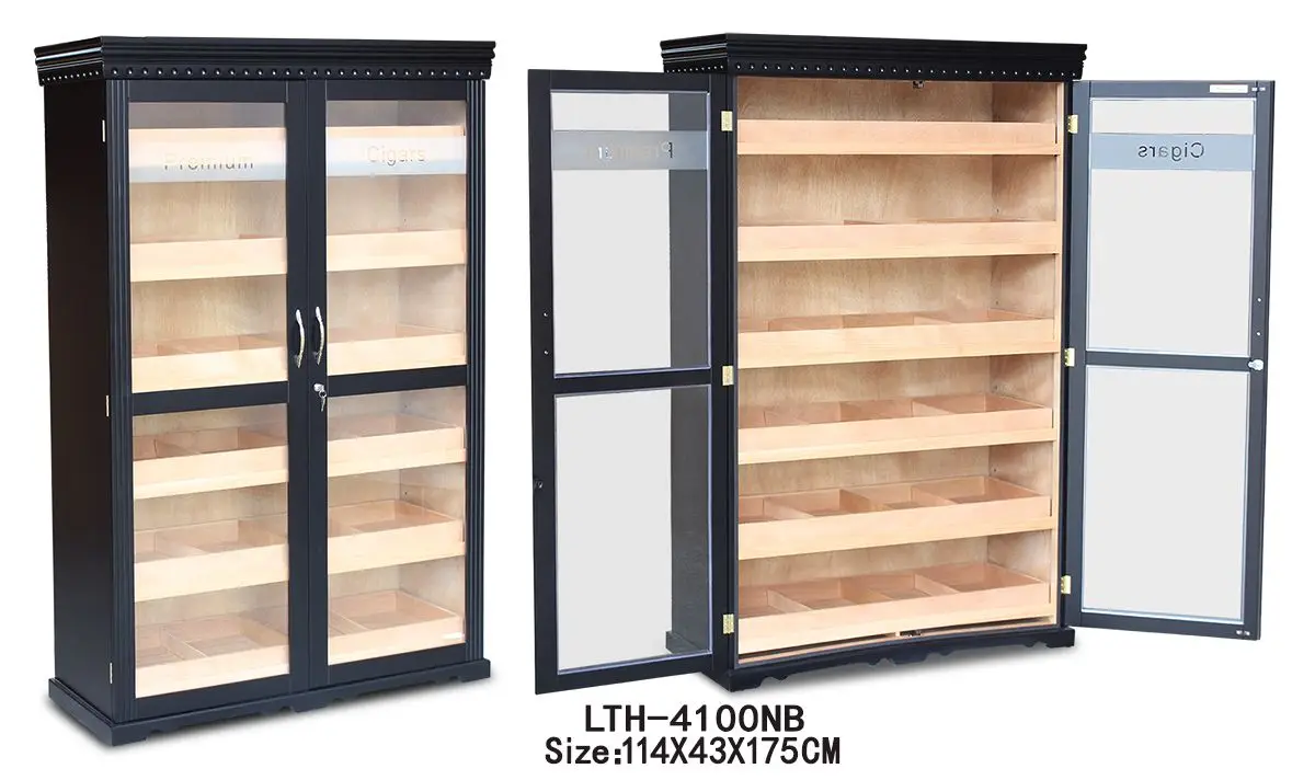 Wholesale Customize Cedar Wood Large Capacity with LED light Cabinet Cigar Humidor Cabinet Humidor Cigar Cabinet