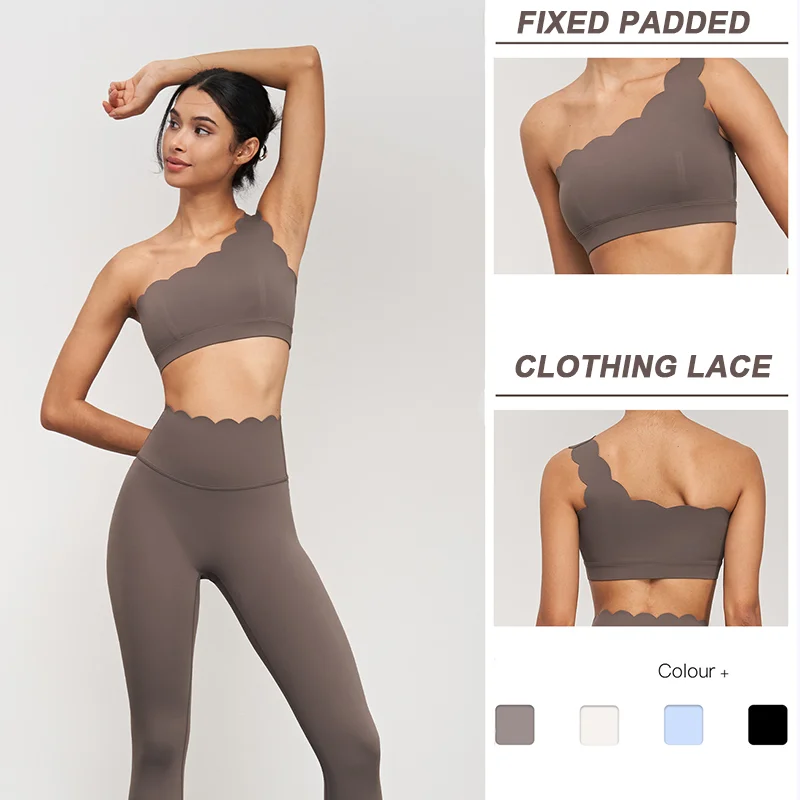 New This Week Scallop Shaped Custom Gym One Shoulder Womens Sports Bras Yoga Quick Dry Crop Tops 80nylon 20spandex