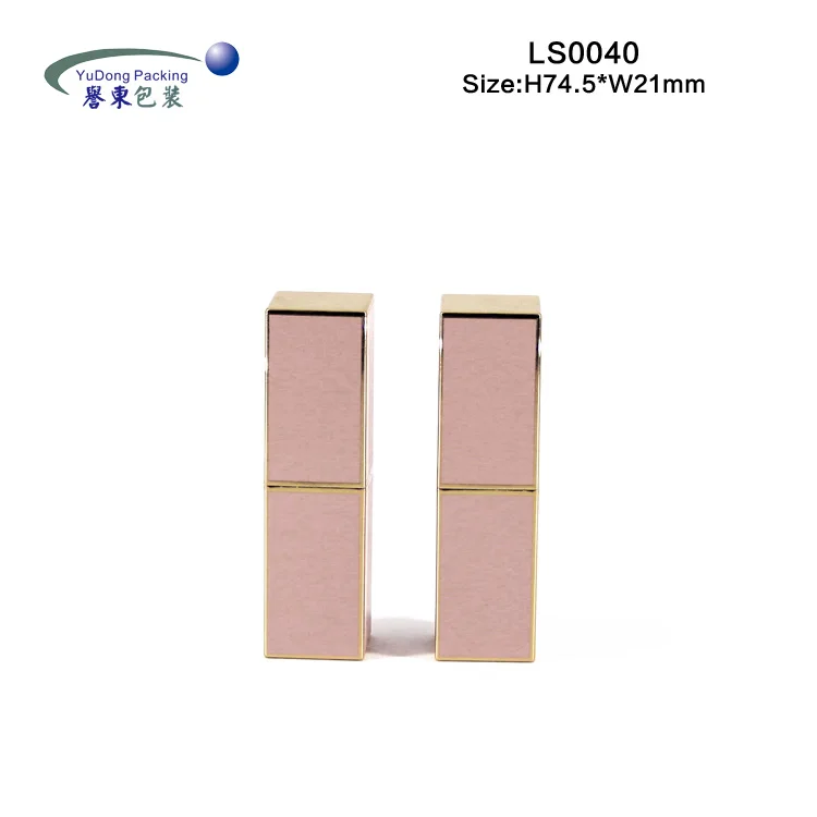 
Custom logo high-end empty pink luxury square gold lipstick tube cosmetic bottle magnet lipstick case 