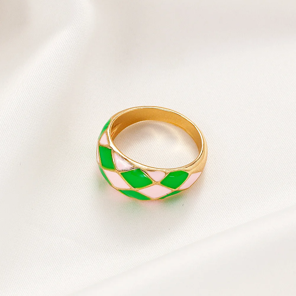 New Arrival Enamel Heart Flowers Alien Link Open Rings Fashion Cute for Girls Women Designer Pink Purple Gold Plated Zinc Alloy