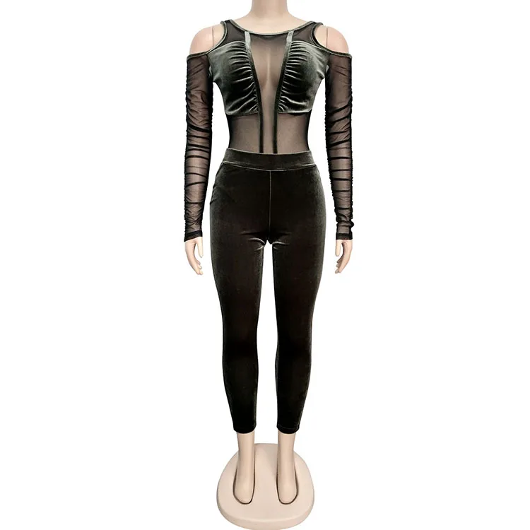 
Casual clothes suit mesh bodysuit pant women two piece set 