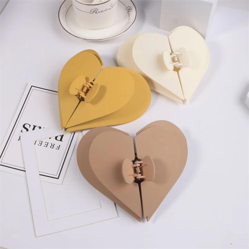 Double Layer Love Heart Hair Claws Hair Accessories Fashion Jewelry Large Candy Color Hairpins Shark Clips For women