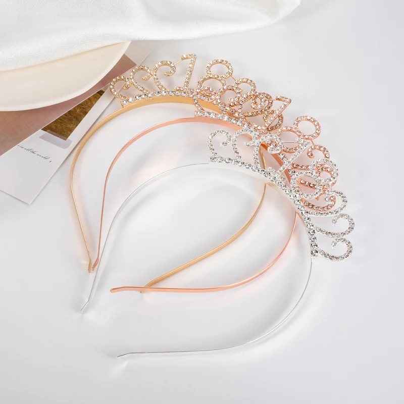 FG085 18st Girls Birthday Crown Party Supplies Rhinestone Tiara For Birthday Party Decor Crystal Birthday Headband