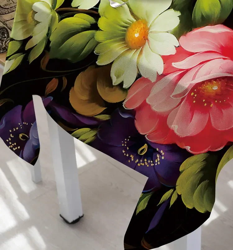 New Wholesale Simple Art Flower Picture Cotton Linen Tablecloth Linen Tea Table Cloth