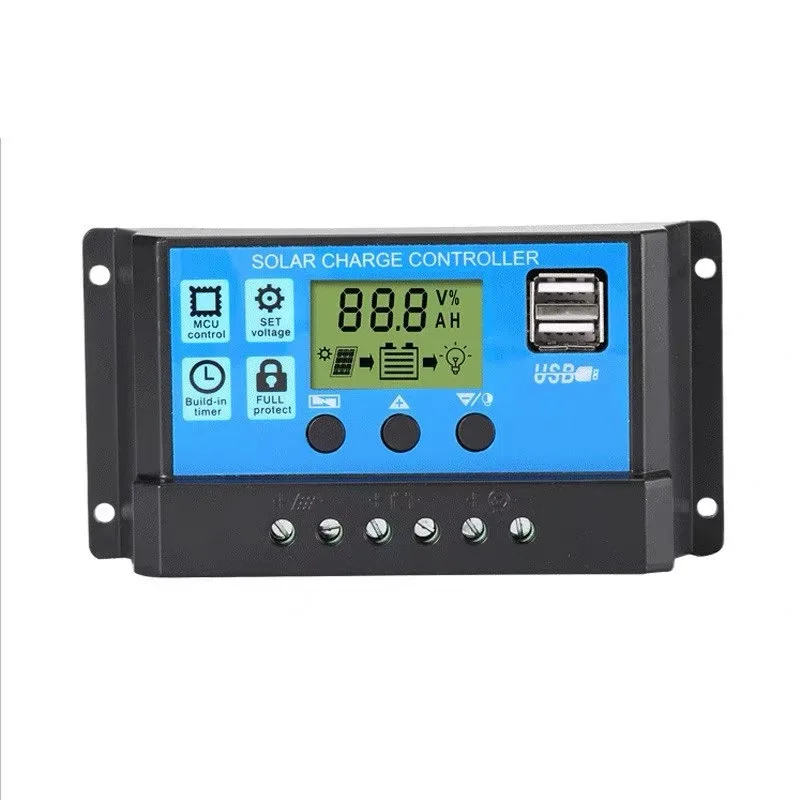 Solar Charge Controller 12V/24V 10A 20A 30A Solar Panel Charge Controller Intelligent Regulator with 5V Dual USB Port