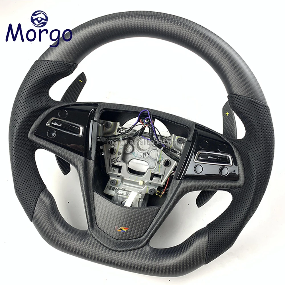 Matte Carbon Fiber SteeringWheel Fit For Cadillac CTS-V ATS XTS SRX CT6 XT5 XT6 CT4 XT4 Custom Perforated Leather Steering Wheel